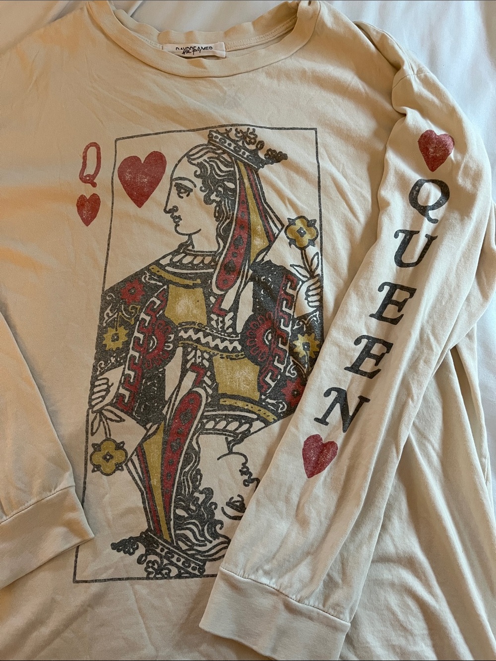 Daydreamer Free People Queen of Hearts long sleeve T-shirt cotton arm spellout L - Picture 8 of 14